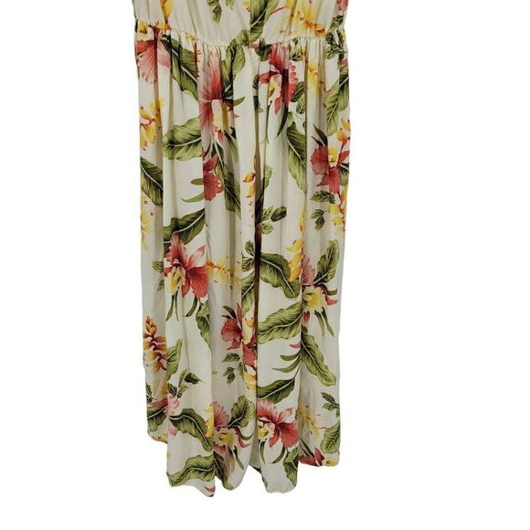 Vintage Two Palms Hi-low Blouson Tank Midi Dress S Yellow Pink Tropical Floral - Picture 9 of 11